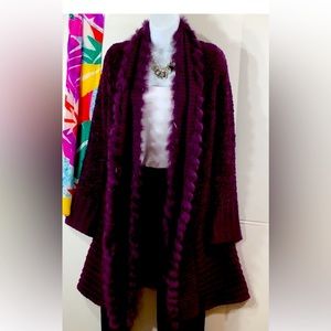 Sioni purple long cardigan rabbit trim S